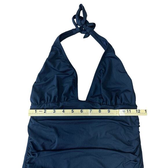 Shoshanna Black Halter One Piece Swimsuit Ruched Classic Flattering Fit - Size 6 - Picture 5 of 10